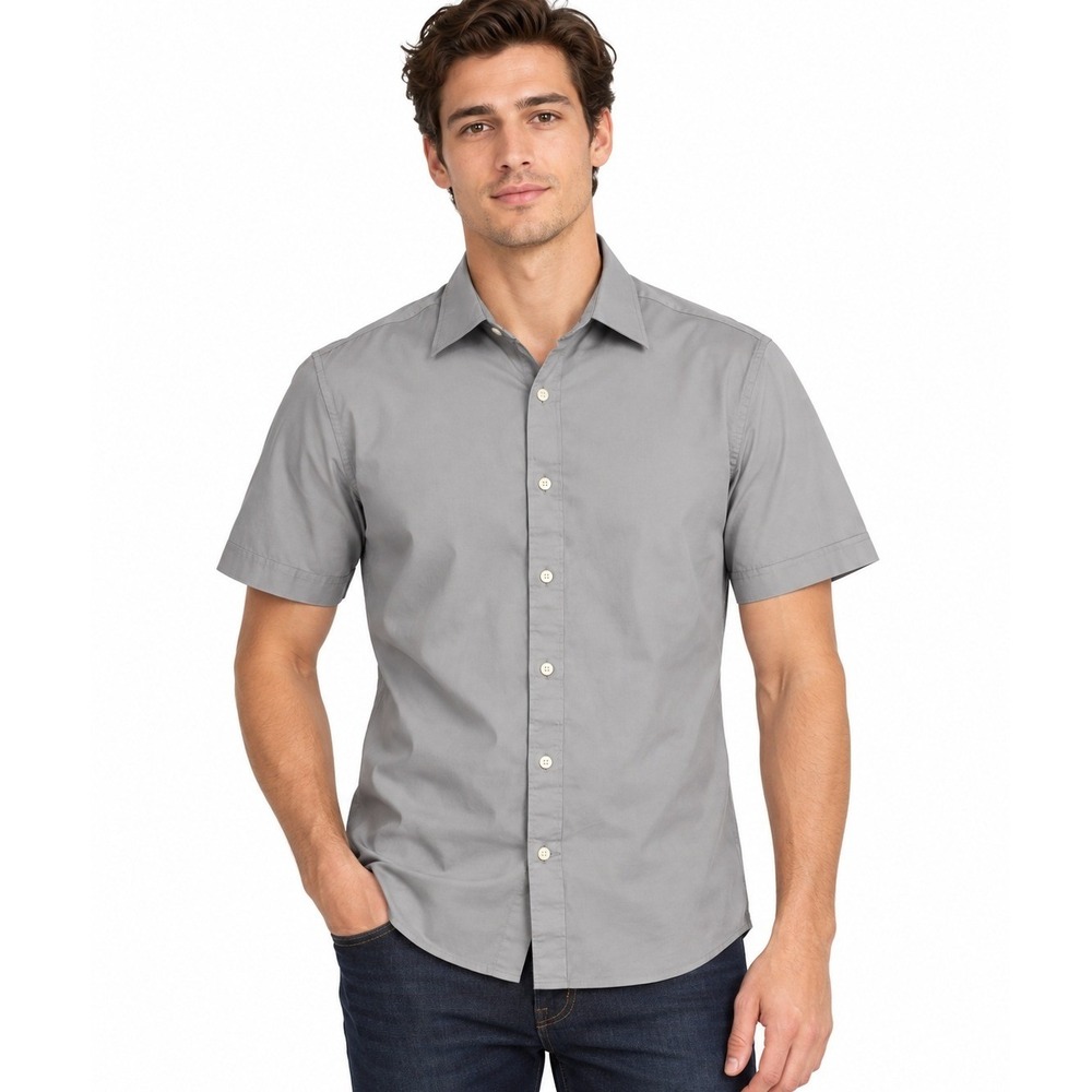 Michael Kors Mens Grey Trim Stretch Short Sleeve Button Up Shirt | Size Small